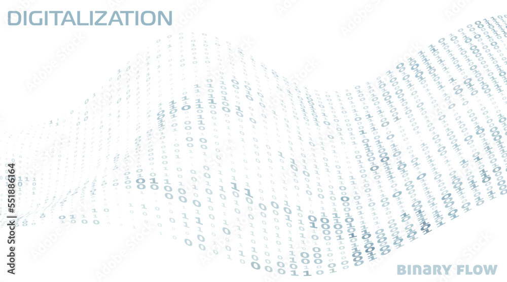 Aufkleber Digitalization. Binary data flow by ones and zeros