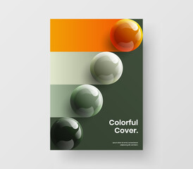 Unique 3D spheres brochure layout. Geometric company cover A4 design vector concept.