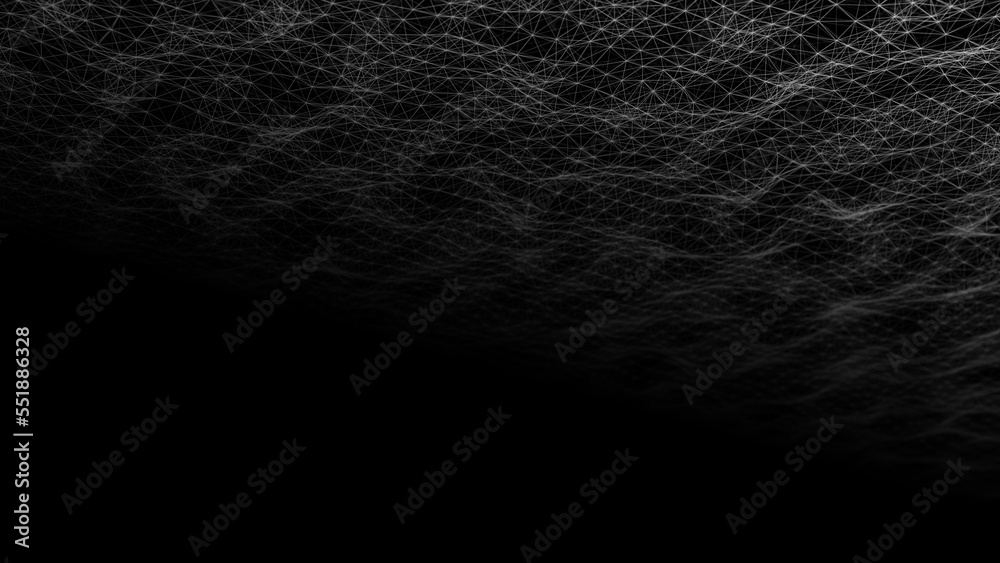 Poster wave of digital particles on a black background. abstract interlacing lines and points. digital conn