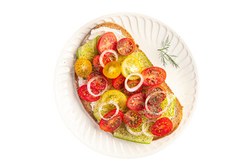 tomato salsa sandwich tomato salad fresh healthy meal food snack on the table copy space food background rustic top view