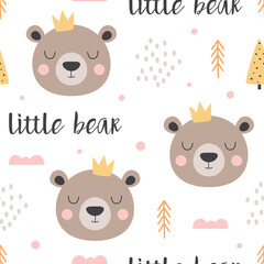 cartoon cute bear seamless pattern vector illustration