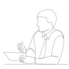 male businessman communicates sketch, continuous line drawing, vector