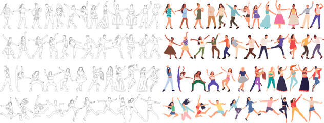 Fototapeta na wymiar collection of dancing people in flat style, isolated vector