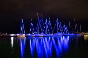 Sail Boat Holiday Lights, decorated city for the Christmas holidays, Volos, Greece