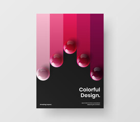 Multicolored journal cover A4 design vector concept. Isolated 3D spheres postcard layout.