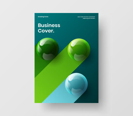 Fresh magazine cover design vector template. Bright realistic balls leaflet concept.