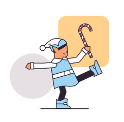 elf in costume holding candy cane boy santa helper celebrating happy new year merry christmas holidays