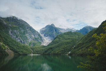View of glacier lake in Norway, Bondhusvatnet near Buerbreen