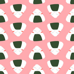 Cute seamless pattern with onigiri food japanese kitchen. Vector stock illustration in flat style