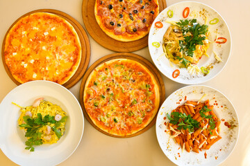 Delicious mixed pizza with rich content. Menu concept of choice and diversity. Karisik pizza