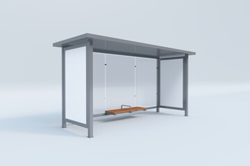 Modern Bus stop Mockup isolated on white background, 3D Rendering