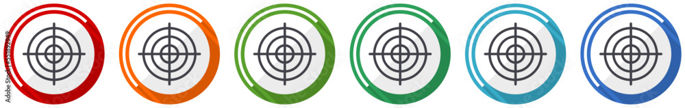 Leinwandbilder target icon set, flat design vector illustration in 6 colors options for webdesign and mobile applic