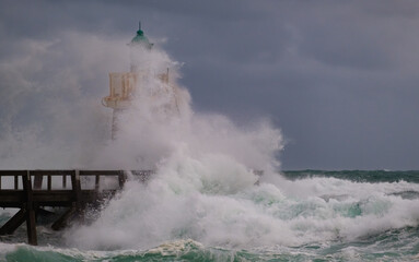 storm on the lighthouse, capbreton, France
