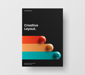 Modern postcard A4 design vector concept. Trendy realistic balls corporate cover illustration.