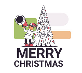 elf shouting in megaphone santa helper making announcement new year and christmas holidays celebration