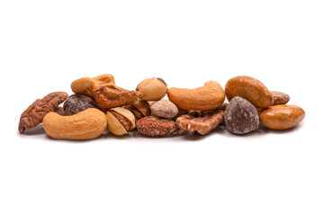 A group of almonds, pistachios, walnuts, macadamia, cashews.