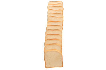 Delicious bread slices isolated on a white background, top view.