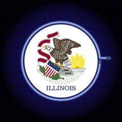 Neon flag of the state of Illinois. Vector illustration.