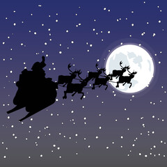 Santa and Sled Riding in the Snowy Night Sky
