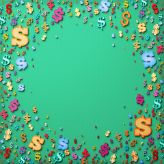 Colored dollar sign frame. Money background. Dollar Sign abstract background. Empty space leaves room for design elements or text. Modern 3d style.