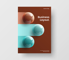 Creative pamphlet A4 design vector illustration. Abstract realistic spheres banner concept.