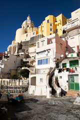 beautiful italian island procida famous for its colorful marina, tiny narrow streets and many...