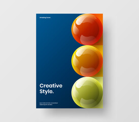 Geometric annual report design vector layout. Isolated realistic balls brochure concept.