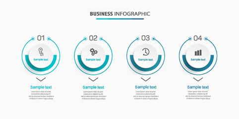 Business infographic design template with 4 options, steps or processes. Can be used for workflow layout, diagram, annual report, web design