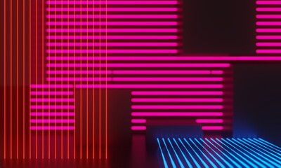 Fototapeta premium 3d illustration rendering,gaming gamer background abstract wallpaper,cyberpunk style metaverse scifi game, neon glow of stage scene pedestal room