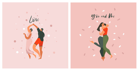 Hand drawn vector abstract graphic clipart cute Valentines Day romantic characters illustrations cards set with happy lovers couple. Vector design concept for Valentines Day, love background design.