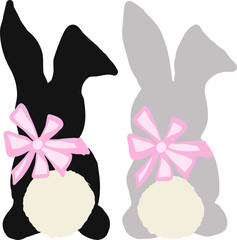 Bunnies with bows sit with their backs.