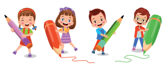 cartoon caharecter happy kid studynig and learning