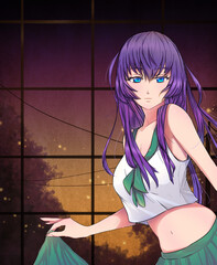 Manga girl purple hair
