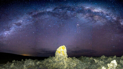 milky way over the rocky mountains in Patagonia Argentina.