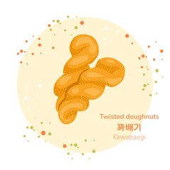 Traditional korean sweet street food twisted doughnuts poster. Korean kkwabaegi. Translation from korean twisted doughnuts. Asian food snack.