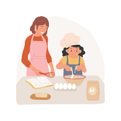 Breaking eggs isolated cartoon vector illustration. Preparing food in the kitchen, kid breaking an egg in a bowl, teach children cooking, family baking together, making a cake vector cartoon.