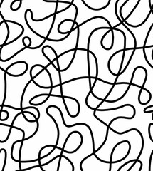 Black and white cartoon pattern on a white background, abstract design, seamless background.	