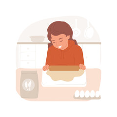 Roll out the dough isolated cartoon vector illustration. Family baking in the kitchen, cooking at home, preparing dough with rolling pin, learning to cook, roll out at the table vector cartoon.