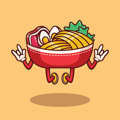 cute ramen noodle illustration pose metal sign in flat design