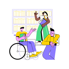 Inclusive environment isolated cartoon vector illustrations. Group of teens and boy in wheelchair discuss educational process, inclusive environment at university, student life vector cartoon.