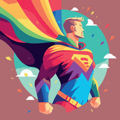 Super hero with rainbow cape