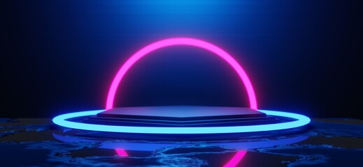 3d illustration rendering,gaming gamer background abstract wallpaper,cyberpunk style metaverse scifi game, neon glow of stage scene pedestal room