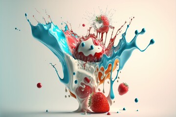 Fruit juice and milk mix fictitious generative AI artwork that doesn't exist in real life. © Ecleposs