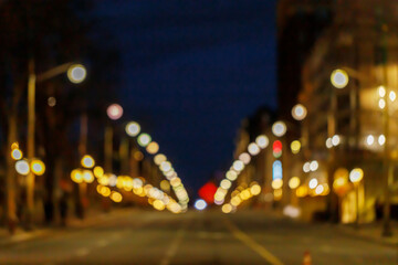 Blured defocused street lights at night in Ottawa city, Canada