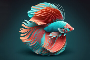Fototapeta premium paper craft style illustration beautiful swimming colorful Betta fish with full spreading fin and tail 