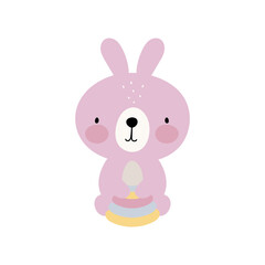 Cute Rabbit is playing. For kids stuff, card, posters, banners, children books, printing on the pack, printing on clothes, fabric, wallpaper, textile.