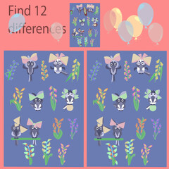 in the Birds and Flowers puzzle for children up to 7 years old, find 12 differences