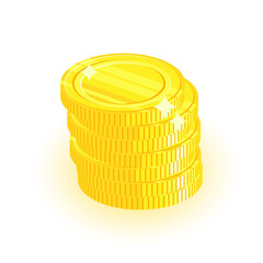 Vector flat illustration. Stack of gold coins. Cartoon bright illustration of coins. View from above. Stack of coins. Investment and finance concept