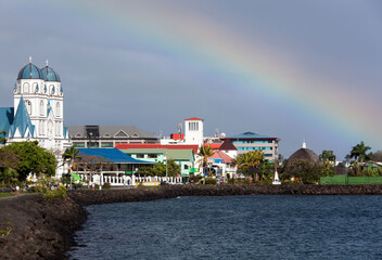 Apia's Town Cathedral With A Rainbow