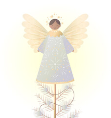 Beautiful and delicate Christmas angel with wings in warm golden shades